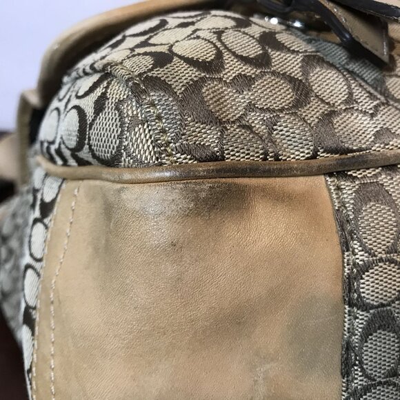 Coach mMessenger Bag Textile Monogram Crossbody Strap Tan READ DAMAGE - Picture 13 of 16